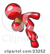 Clipart Illustration Of A Red Man Running With A Football In Hand During A Game Or Practice