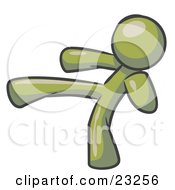 Clipart Illustration Of An Olive Green Man Kicking Perhaps While Kickboxing