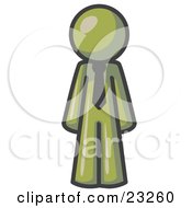 Olive Green Business Man Wearing A Tie Standing With His Arms At His Side
