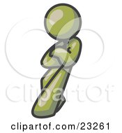 Clipart Illustration Of An Olive Green Man With An Attitude His Arms Crossed Leaning Against A Wall by Leo Blanchette