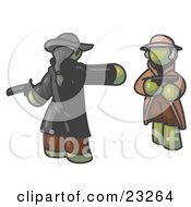 Clipart Illustration Of An Olive Green Man Challenging Another Olive Green Man To A Duel With Pistils