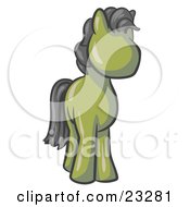 Clipart Illustration Of A Cute Olive Green Pony Horse Looking Out At The Viewer