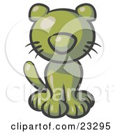 Cute Olive Green Kitty Cat Looking Curiously At The Viewer