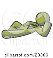 Clipart Illustration Of A Relaxed Olive Green Businessman Reclining