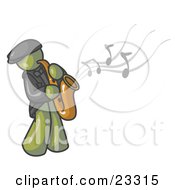Musical Olive Green Man Playing Jazz With A Saxophone