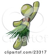 Clipart Illustration Of An Olive Green Hula Dancer Woman In A Grass Skirt And Coconut Shells Performing At A Luau