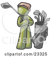 Poster, Art Print Of Olive Green Man Standing By His Golf Clubs