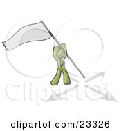 Poster, Art Print Of Olive Green Man Claiming Territory Or Capturing The Flag