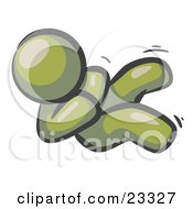 Clipart Illustration Of A Happy Olive Green Man Rolling On The Floor And Giggling With Laughter