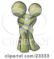Clipart Illustration Of An Olive Green Man Gently Embracing His Lover Symbolizing Marriage And Commitment by Leo Blanchette