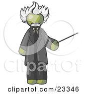 Clipart Illustration Of An Olive Green Man Depicted As Albert Einstein Holding A Pointer Stick