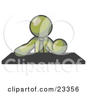 Clipart Illustration Of An Olive Green Businessman Seated At A Desk During A Meeting