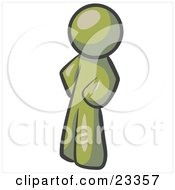 Clipart Illustration Of An Olive Green Man Standing With His Hands On His Hips by Leo Blanchette