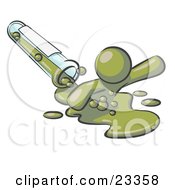 Olive Green Man Emerging From Spilled Chemicals Pouring Out Of A Glass Test Tube In A Laboratory