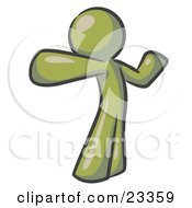 Clipart Illustration Of An Olive Green Man Stretching His Arms And Back Or Punching The Air
