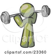 Poster, Art Print Of Olive Green Man Lifting A Barbell While Strength Training