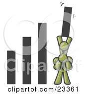 Clipart Illustration Of An Olive Green Man On Another Mans Shoulders Holding Up A Bar In A Graph