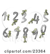 Clipart Illustration Of Olive Green Men With Numbers 0 Through 9