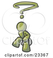 Clipart Illustration Of A Confused Olive Green Business Man With A Questionmark Over His Head by Leo Blanchette
