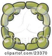 Clipart Illustration Of Four Olive Green People Standing In A Circle And Holding Hands For Teamwork And Unity by Leo Blanchette