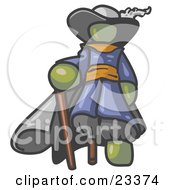 Poster, Art Print Of Olive Green Male Pirate With A Cane And A Peg Leg