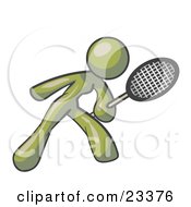 Clipart Illustration Of An Olive Green Woman Preparing To Hit A Tennis Ball With A Racquet
