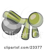 Clipart Illustration Of An Olive Green Man Strength Training His Arms And Legs While Using A Yoga Exercise Ball