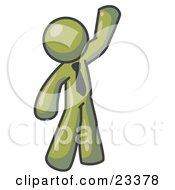 Poster, Art Print Of Friendly Olive Green Man Greeting And Waving