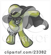 Clipart Illustration Of An Olive Green Man In A Mask And Cape Stealing Belongings In A Bag