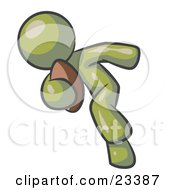 Clipart Illustration Of An Olive Green Man Running With A Football In Hand During A Game Or Practice by Leo Blanchette