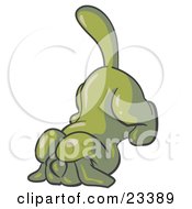 Clipart Illustration Of A Scared Olive Green Tick Hound Dog Covering His Head With His Front Paws