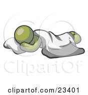 Comfortable Olive Green Man Sleeping On The Floor With A Sheet Over Him