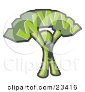 Clipart Illustration Of A Proud Olive Green Business Man Holding WWW Over His Head