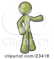 Clipart Illustration Of An Olive Green Woman With One Arm Out