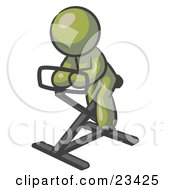 Poster, Art Print Of Olive Green Man Exercising On A Stationary Bicycle