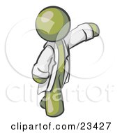 Olive Green Scientist Veterinarian Or Doctor Man Waving And Wearing A White Lab Coat by Leo Blanchette
