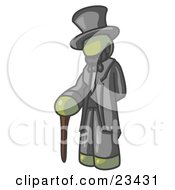 Clipart Illustration Of An Olive Green Man Depicting Abraham Lincoln With A Cane by Leo Blanchette
