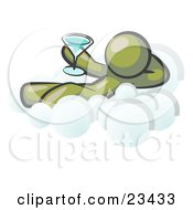 Poster, Art Print Of Relaxed Olive Green Man Drinking A Martini And Kicking Back On Cloud Nine
