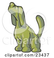 Clipart Illustration Of An Olive Green Tick Hound Dog Howling Or Sniffing The Air by Leo Blanchette