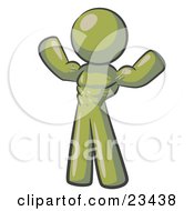 Clipart Illustration Of An Olive Green Bodybuilder Man Flexing His Muscles And Showing The Definition In His Abs Chest And Arms by Leo Blanchette