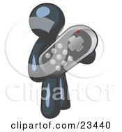 Clipart Illustration Of A Navy Blue Man Holding A Remote Control To A Television