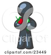 Clipart Illustration Of A Healthy Navy Blue Man Carrying A Fresh And Organic Apple And Cucumber