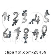 Clipart Illustration Of Navy Blue Men With Numbers 0 Through 9