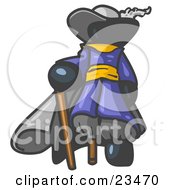 Navy Blue Male Pirate With A Cane And A Peg Leg