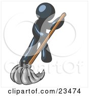 Clipart Illustration Of A Navy Blue Man Wearing A Tie Using A Mop While Mopping A Hard Floor To Clean Up A Mess Or Spill by Leo Blanchette