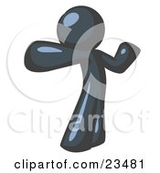 Clipart Illustration Of A Navy Blue Man Stretching His Arms And Back Or Punching The Air