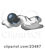 Comfortable Navy Blue Man Sleeping On The Floor With A Sheet Over Him by Leo Blanchette