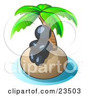 Poster, Art Print Of Navy Blue Man Sitting All Alone With A Palm Tree On A Deserted Island