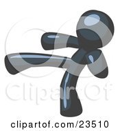 Clipart Illustration Of A Navy Blue Man Kicking Perhaps While Kickboxing