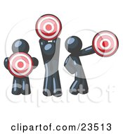 Poster, Art Print Of Group Of Three Navy Blue Men Holding Red Targets In Different Positions